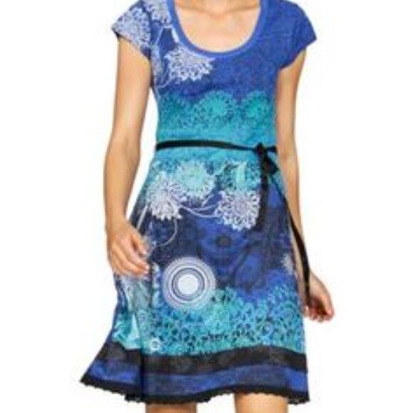 Desigual Dresses & Skirts - DESIGUAL Spain L Blue Myrcella Dress Scoop Neck Short Sleeve